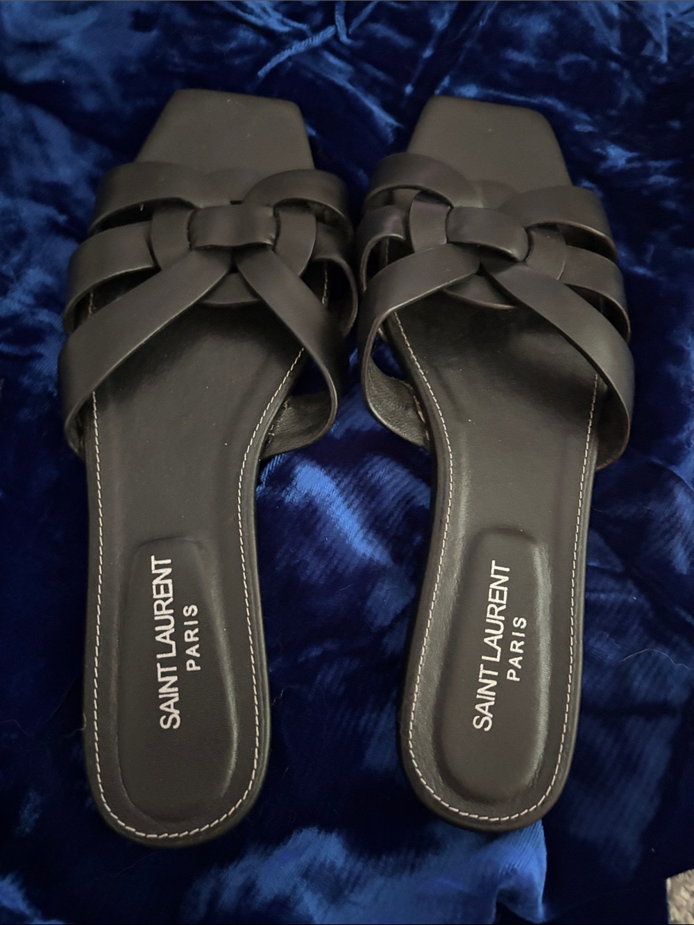 Saint Laurent Black Braided Leather Slide Mules SZ 8 (41)